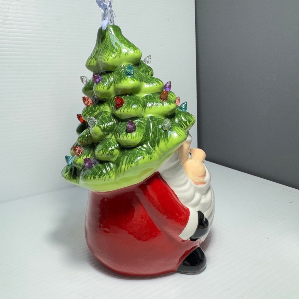 Vintage Style Ceramic Light Up Santa Christmas Tree Figurine Battery Operated - Picture 9 of 12
